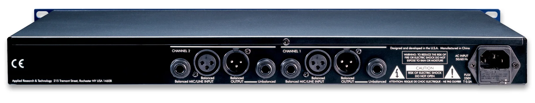 ART TPS II rackmount audio interface, top-down view showing dual channels with balanced XLR and 1/4-inch connectors