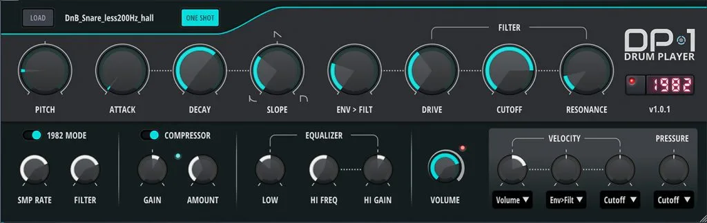Nektar Aura DP-1 drum player plug-in with pitch, attack, decay, filter and effects controls