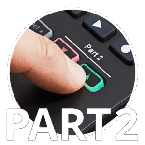 Close-up of finger pressing green button on Nektar Impact GX Mini controller, black surface with labeled controls visible