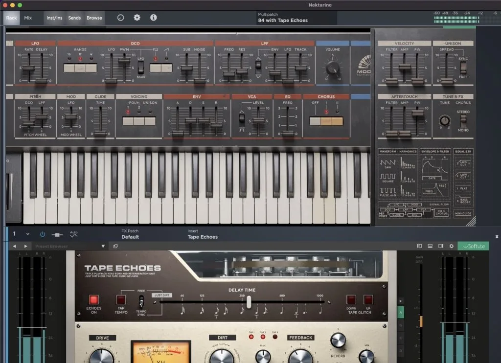 Nektar Impact GXP 49 keyboard controller with 49 keys, knobs, and faders displayed in music production software interface