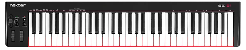 Nektar SE61 61-key USB MIDI keyboard controller with white and black keys, control panel on left side, photographed against white background