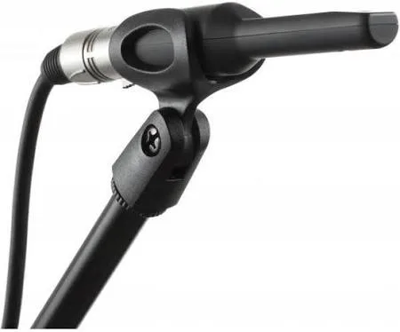 ARC Measurement Mic shown at angle with metal XLR connector, black grip handle, and attached cable against white background