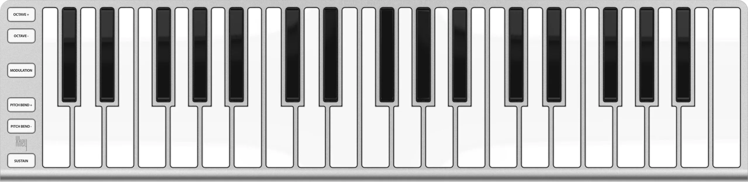 ESI Xkey 37 compact keyboard controller with 37 keys shown at slight angle against white background