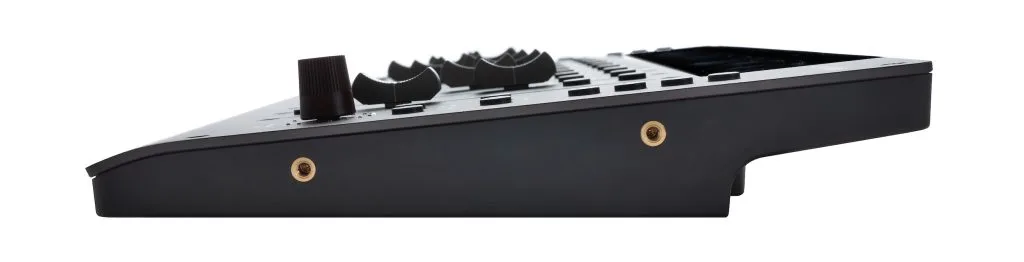 Console 1 Fader MKIII side view showing black control surface with faders and knobs against white background