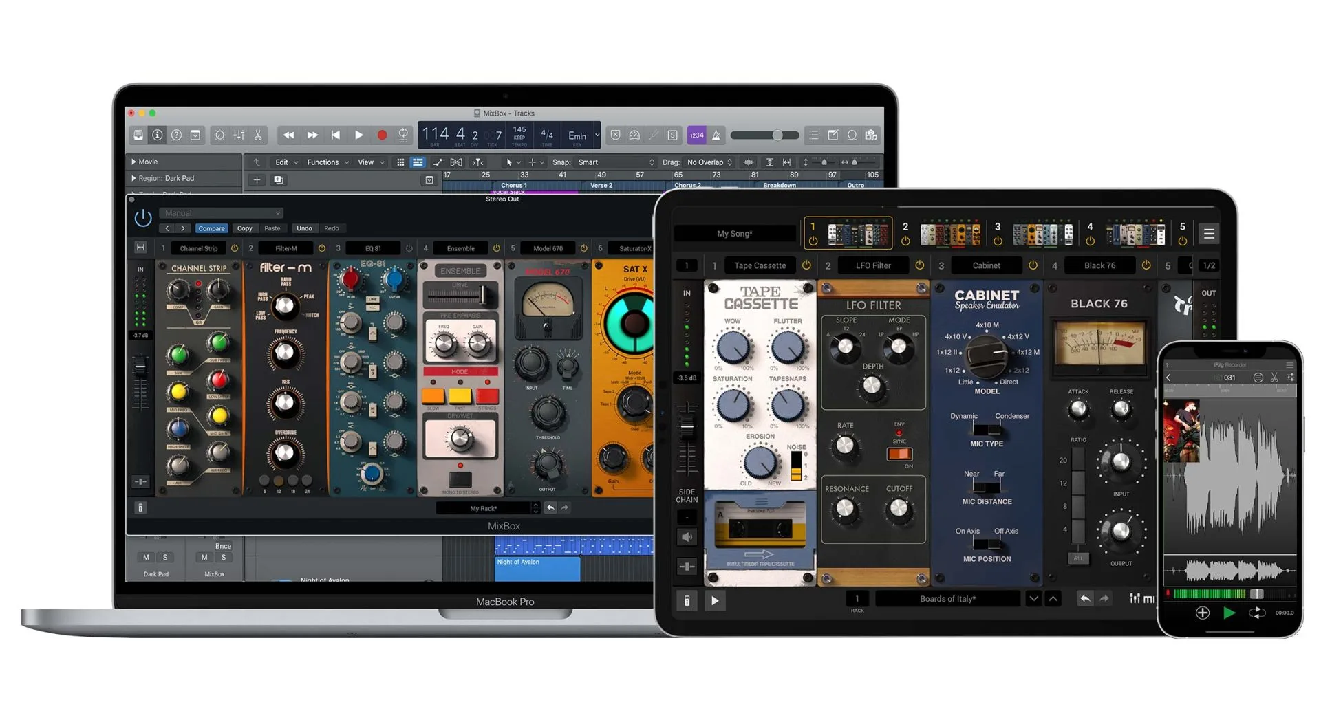iRig Stream Mic Pro displayed alongside other audio gear on MacBook Pro and iPad running music production software