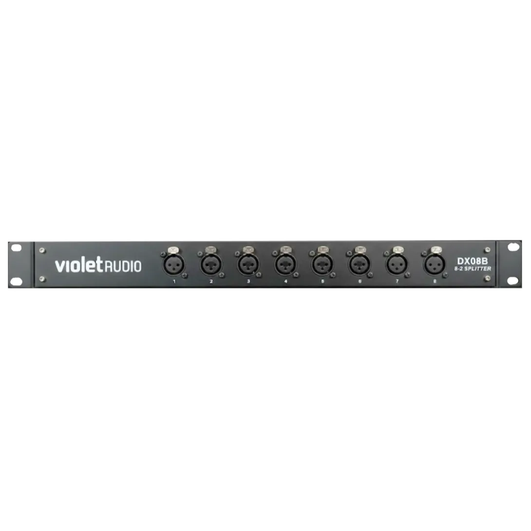 Violet Audio DX08B rack-mount 16-channel DMX splitter with XLR connectors, angled front view on white background